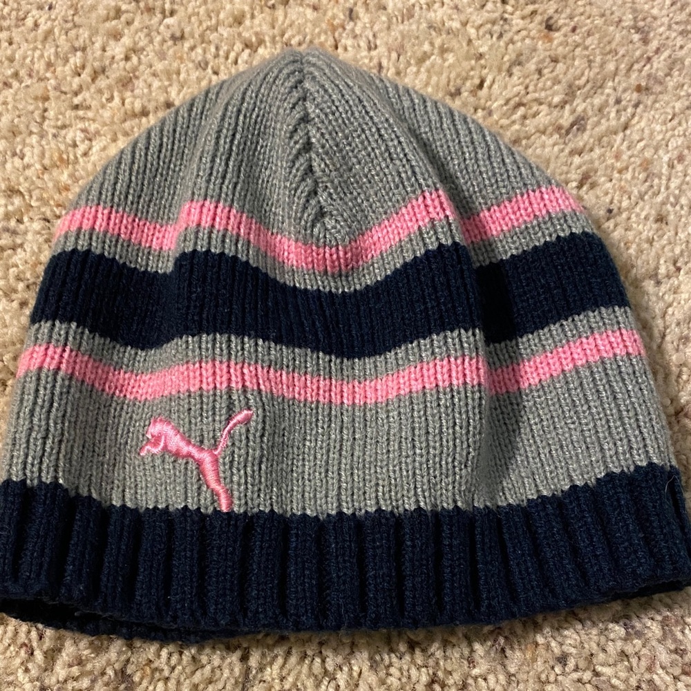 Puma Gray, Pink, and Navy Beanie